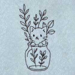 Cat In Glass Jar Line Art