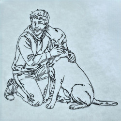 Boy Playing With His Dog  Line Art