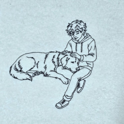 Boy And Dog Line Art