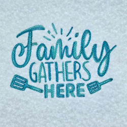 Family Gathers Here Kitchen Quote