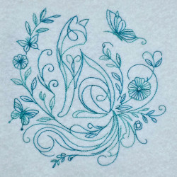 Elegant Floral Cat With Butterfly