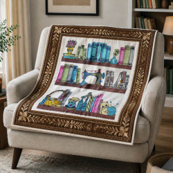 Vintage Bookshelf Embroidery Panels 9 Piece Set