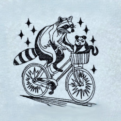 Father With Son Bicycle Raccoon