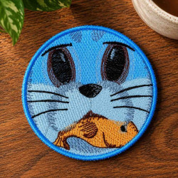 Cat Eating Fish ITH Coaster