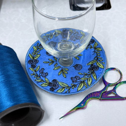 Blueberries And Leaves Wine Stem ITH Coaster