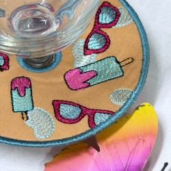 Icecream And Sunglasses Wine Stem ITH Coaster