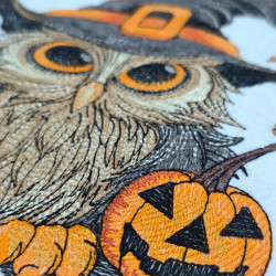 Spooky Owl With Witch Hat And Pumpkin