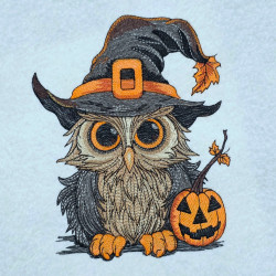 Spooky Owl With Witch Hat And Pumpkin