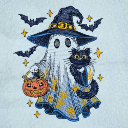 Halloween Ghost With Witch Cat