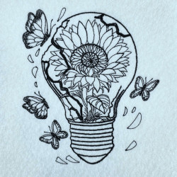 Lightbulb With Sunflower And Butterflies Line Art