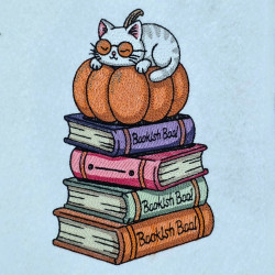 Sleeping Cat on Pumpkin And Books