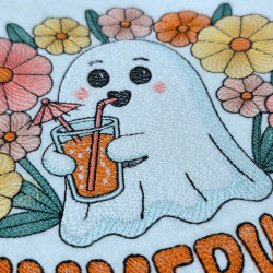 Summerween Ghost With Iced Drink And Flowers