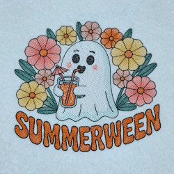 Summerween Ghost With Iced Drink And Flowers