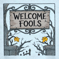 Welcome Fools Haunted Halloween Garden Flag 01
