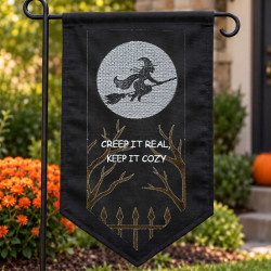 Creep It Real Flying Witch Garden Flag