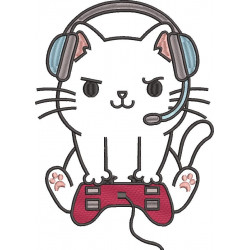Cute Cat With Headphones Embroidery Design