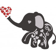 Elephant Silhouette With Hearts Embroidery Design