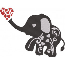 Elephant Silhouette With Hearts Embroidery Design