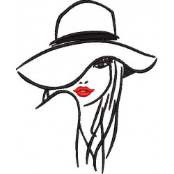 Red Lips Hat Girl Embroidery Design