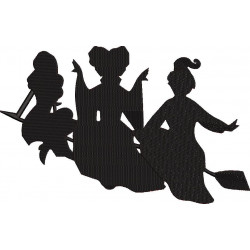 Witches On Broom Silhouette Embroidery Pattern