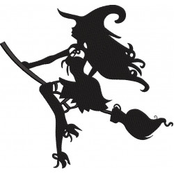 Witch On Broom Embroidery Design