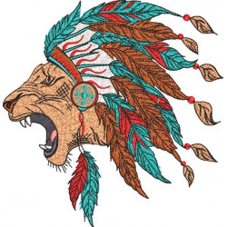 Roaring Lion with Tribal Headdress