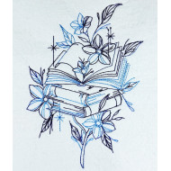 Floral Book Stack Line Art