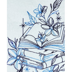 Floral Book Stack Line Art