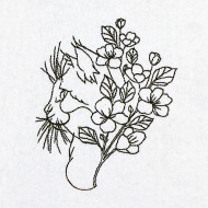 Cat With Blossoms Line Art