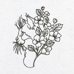 Cat With Blossoms Line Art