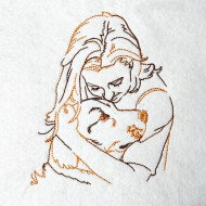 Girl Kissing Dog Line Art