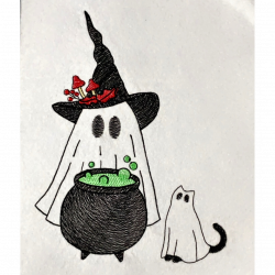 Witchy Ghost Cat And Cauldron