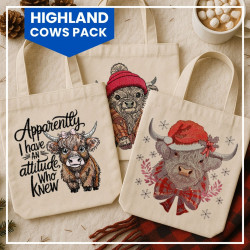 Pack of 3 Highland Cow Embroidery Designs