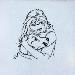 Girl Kissing Dog Line Art
