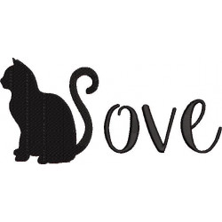 Cat Love Word Art Embroidery Design