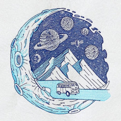 Retro Van In Space Embroidery Design