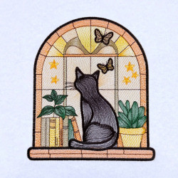 Cat On Shelf Stained Glass