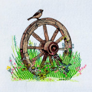 Bird On Wagon Wheel