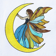 Stained Glass Fairy On Moon