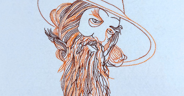 Wizard Line Art Portrait Embroidery Design