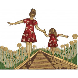 Mom and Daughter on Railway Track