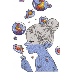 Girl Making Bubble Of Fishes
