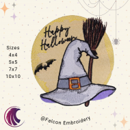 Happy Halloween Witch Hat And Broomstick