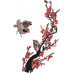Sparrows On A Blossom Tree