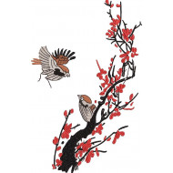 Sparrows On A Blossom Tree