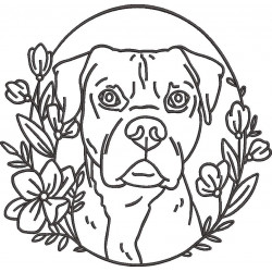 Boxer Dog in Floral Frame