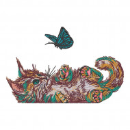 Colorful Cat Is Playing With A Butterfly