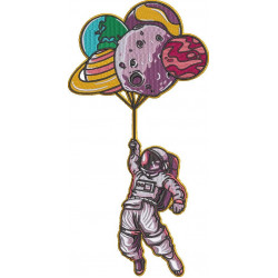 Astronaut Holding Planet Balloons
