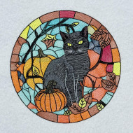Black Cat Fall Stained Glass
