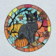 Black Cat Fall Stained Glass